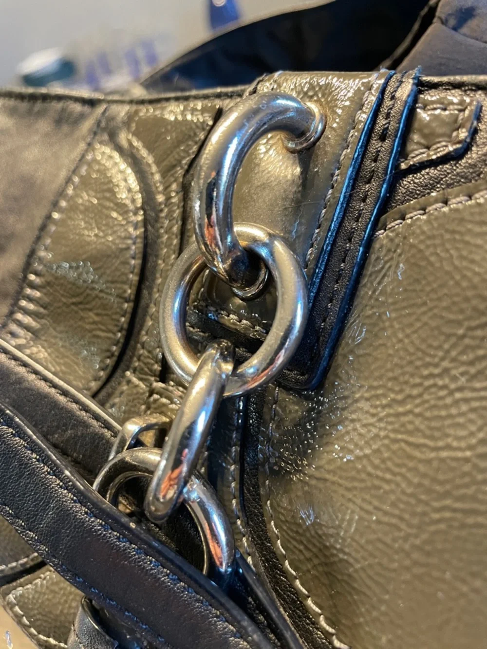 Coach Colette Black Leather Shoulder Bag with Signature Circle Appliqué